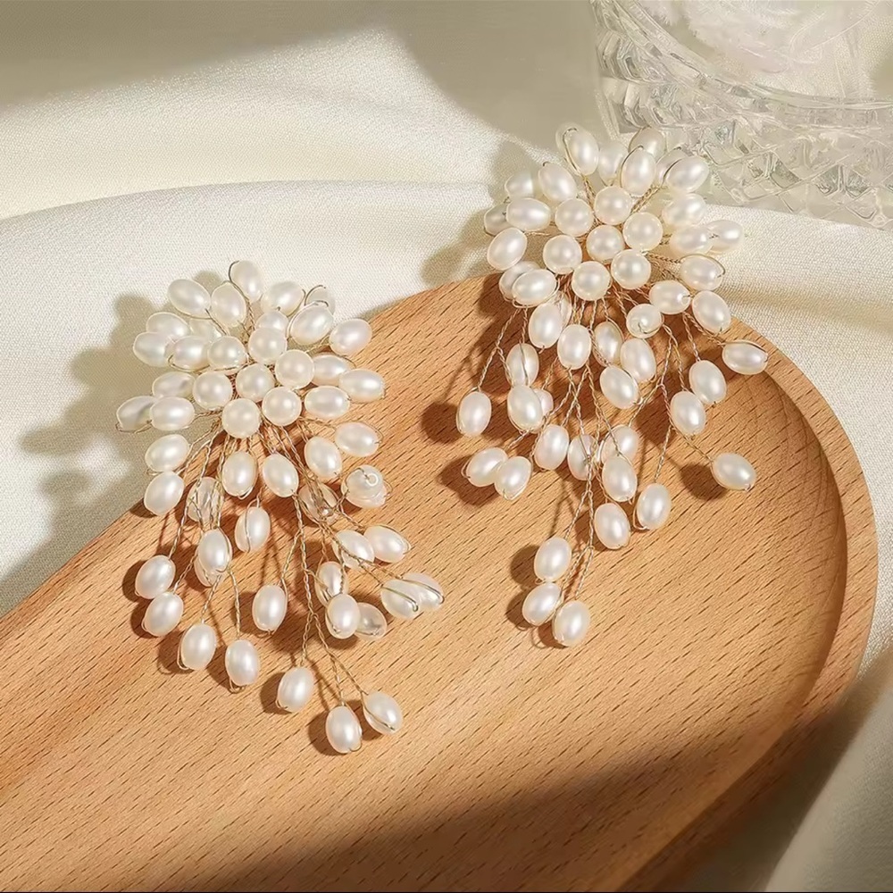 Pearl Wired Cascading Gold Earrings